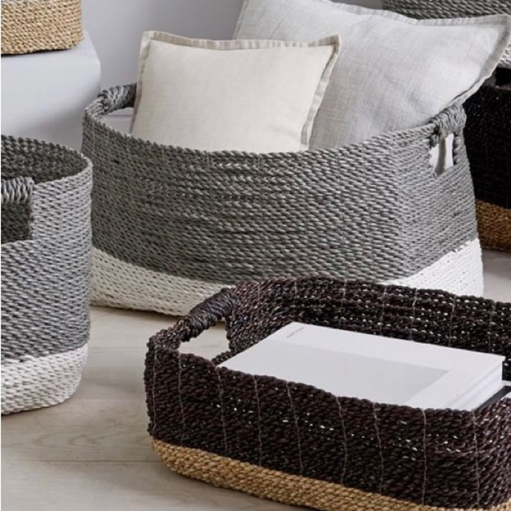 West Elm Pair of Large Storage Baskets Low Totes